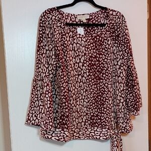Michael Kors Red and Cream Leopard Blouse